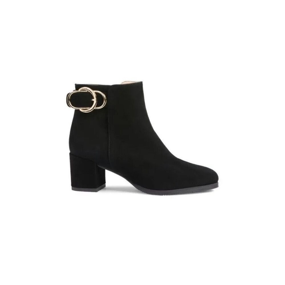 Ron White Jozie Weatherproof Black Suede Booties Gold Buckle EU 35.5‎ US 5.5